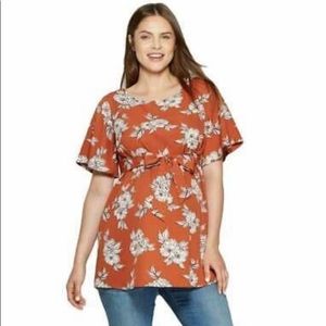 Isabel Maternity Orange Short Sleeved Tunic w/ Tie